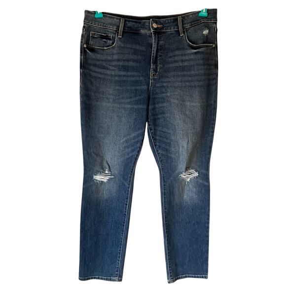 Old Navy Medium Wash High Rise Power Slim Distressed Straight Jean Size 14 - Picture 1 of 11